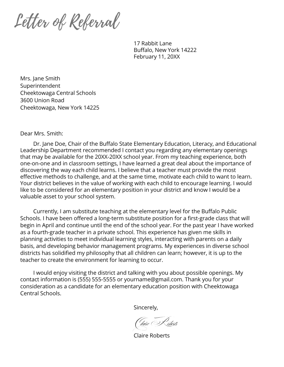 Sample Letter of Referral
