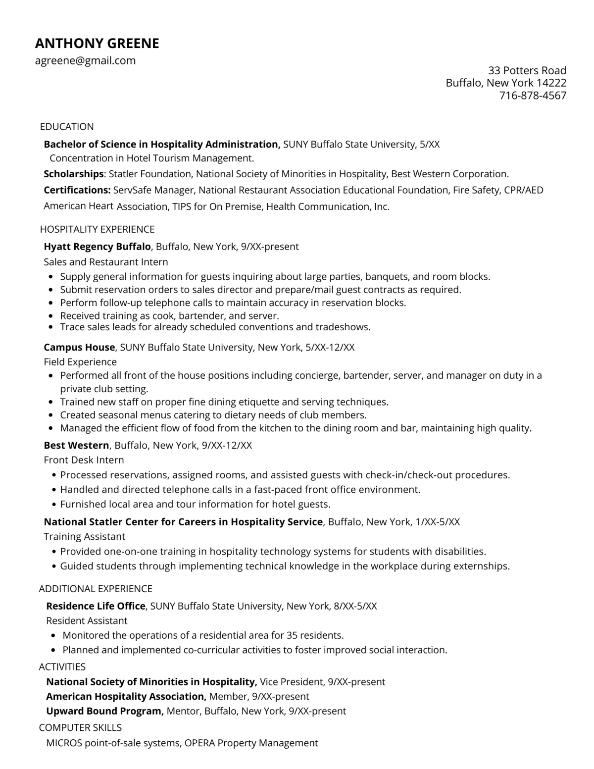 Hospitality Administration - Resort / Hotel Management